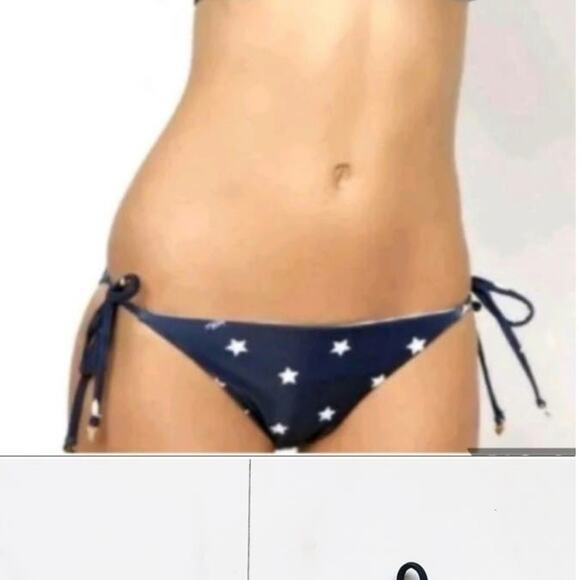 New Wildfox reversible stars and mascara stripes tie side bikini bottom sz small - Picture 5 of 8